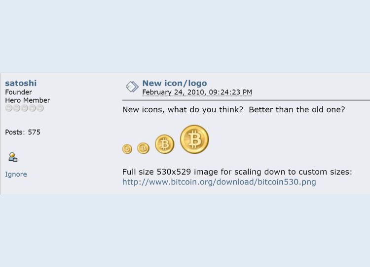 Satoshi Nakamoto's second attempt on Bitcoin logo. Source: bitcointalk.org
