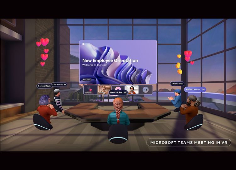 An image of a Microsoft Teams meeting within a VR environment. Source: Microsoft
